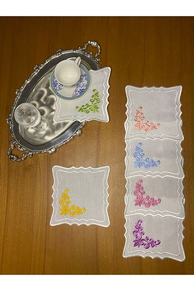 Smiling Home 6 Pieces of Gardenye Linen Colored Crown Patterned Cocktail Presentation Napkins