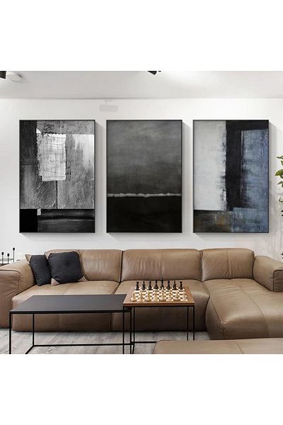 Linacci Triple Black Metal Frame Gray Smoked Modern Glass Table Set