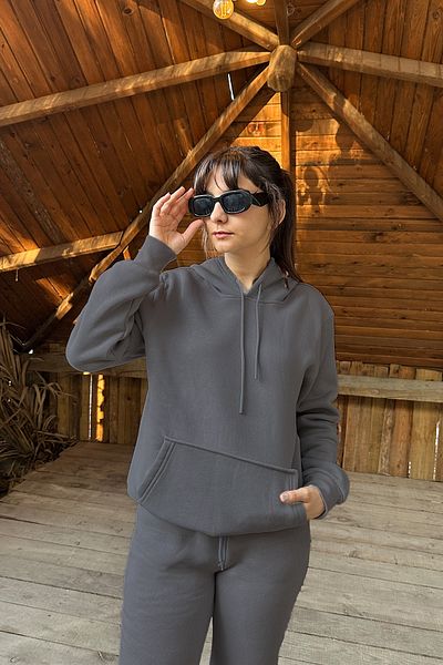 OXVİN Women's Kangaroo Pocket Hooded 3-Thread Puff Soft (Fleece Inside) Sweatshirt - Oversize Original Mold