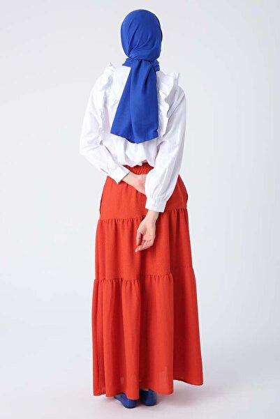 ALLDAY Pomegranate Flower-Buttoned Ruffled Wrapped Skirt with Elastic Waist