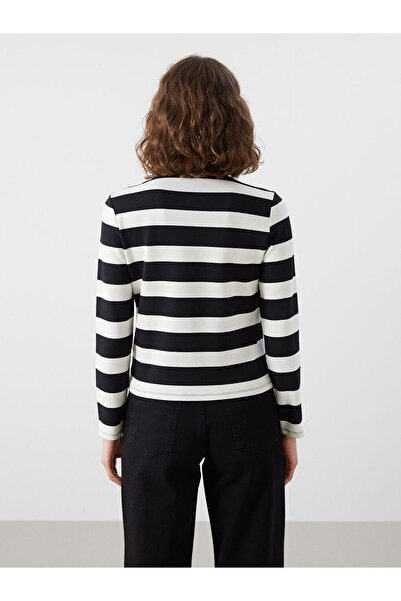 LC Waikiki Black Crew Neck Striped Women's T-Shirt