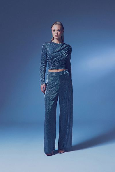 Sateen Anthracite Glitter Loose Trousers