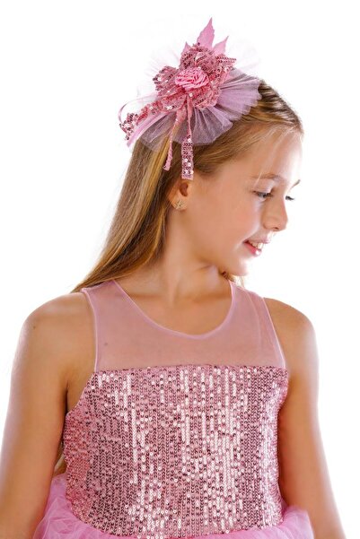 MiniBal Girls Birthday Party Dress with Pompom Sleeves Tulle Sequin Buckle Bow