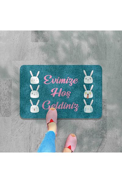 M&H Quality Welcome Written Digital Printed Flower and Rabbit Patterned Door - Washable