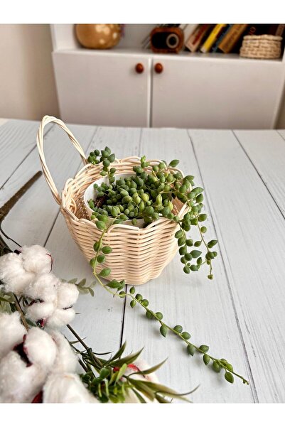 Bohodella Rattan Bambu Hasır Saksı Askılı Sepet Çiçeklik 11x10 Cm