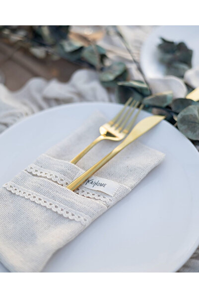 KaiHome 6lı Ham Keten Dantel Detaylı  2Bölmeli Kaşıklık / Peçetelik