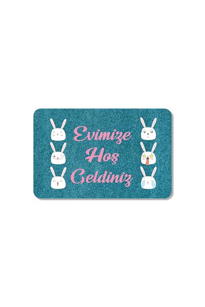 M&H Quality Welcome Written Digital Printed Flower and Rabbit Patterned Door - Washable