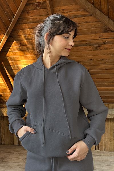 OXVİN Women's Oversize Puff Soft Hooded Sweatshirt - Cut Out Pocket, 3 Thread, Fleece Inside Surface