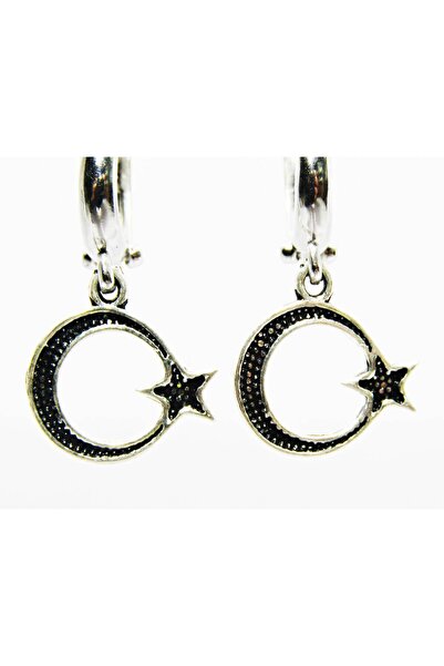 lilahgümüştr Gümüş Ay Yıldız Motifli Kadın Küpe