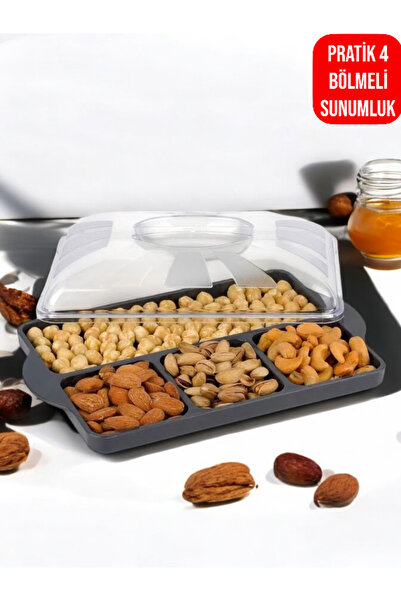 CocoVia Pratik 4 Bölmeli Kapaklı Kahvaltılık & Çerezlik Sunumluk -  Buzdolabı...