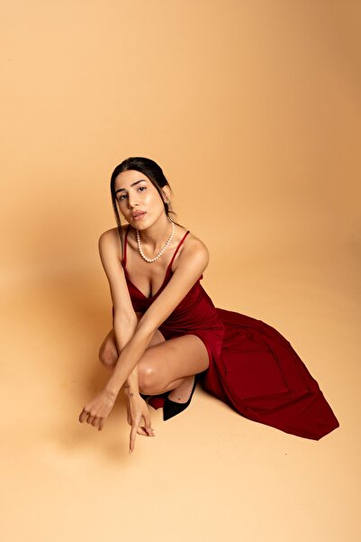 YST & Lingerie La Lune Mystic Moon Sırt Detaylı Bordo Elbise