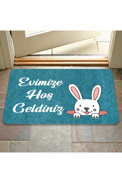 M&H Quality Ușă cu model de flori și iepure imprimată digitală cu bun venit - lavabilă