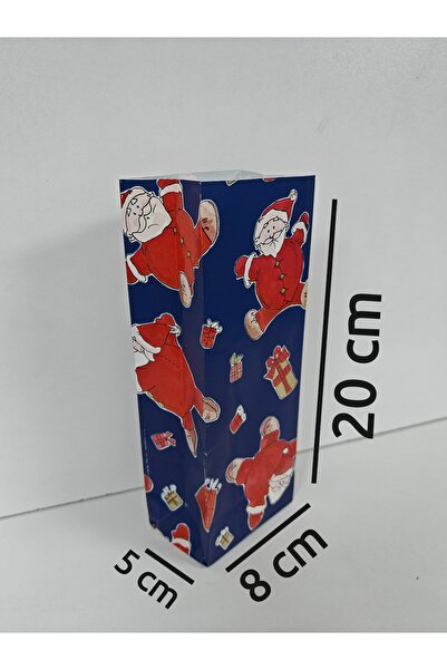 arminow Yılbaşı Temalı Renkli Desenli Kese Kağıdı - Hediye Poşeti - 8x20x5 Cm - 10 Adet - Ç014