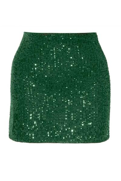 Shop Krutzo Kadın Yeşil Pul Payet Mini Şort Etek