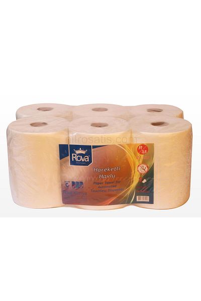ROVA Premium Movable Towel - 21cm, 4kg, 53m, 6 Rolls, 100% Cellulose