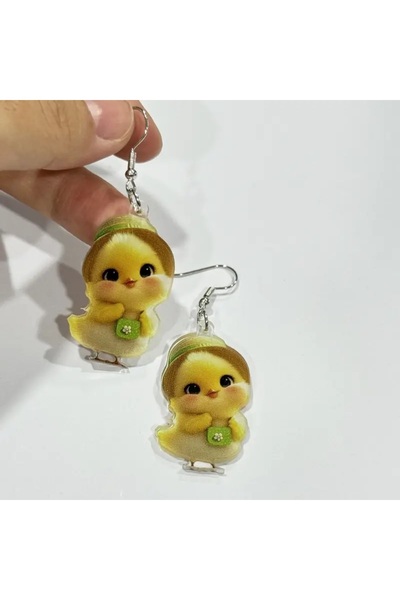 Mucizelerevi Şirin Şapkalı Ördek Damla Sarkan Küpeler, 2D Akrilik Hayvan Temalı Kadın Aksesuar Hediye