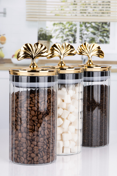 naturelove Borosilicate Glass Jars with 3 Lockable Vacuum Lids Leaf Food Stor...