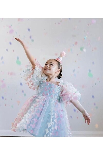 SPRINCO Kız çocuk mavi kelebekli elbise