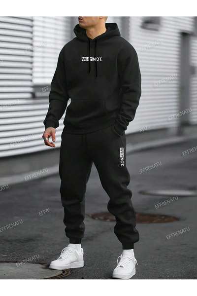 EFFRENATU Унисекс анцуг с голям размер с качулка - щампован защо не