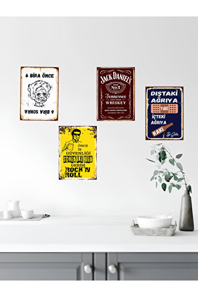 NED MDF LAZER DEKARASYON 4 Parça Komik Duvar Yazıları Retro Mdf Ahşap Poster Tablo Seti