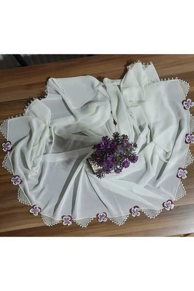 İyisini İstersen KENARLARI EL YAPIMI İĞNE OYALI KREM KREP MEVLÜT BAŞÖRTÜ