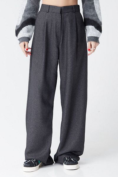 FASHION COCKTAIL Seasonal Winter Office Boyfriend Straight Leg Women's Trousers with Crushed Fabric Pockets