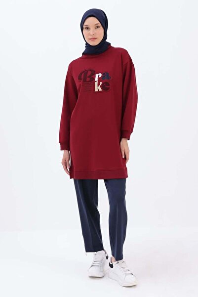 ALLDAY Vişne-APLİKE NAKIŞLI SWEAT TUNİK