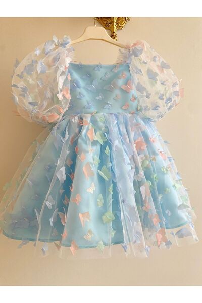 SPRINCO Kız çocuk mavi kelebekli elbise