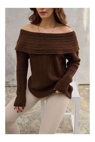 Elif Özbey Butik Кафяв пуловер с яка и ребрена яка