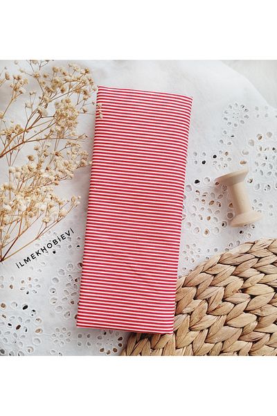 ilmekhobievi Poplin Fabric Striped Red Color 100% Cotton 50X170Cm (1Pcs)