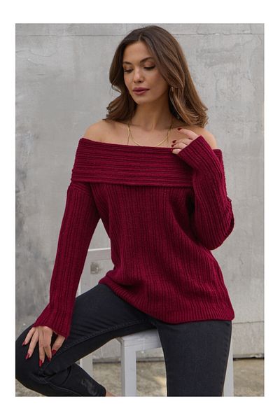 Elif Özbey Butik Pulover cu guler cu volane bordeaux