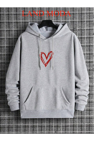 LAND MODA Hanorac cu glugă imprimat cu inimă roșie