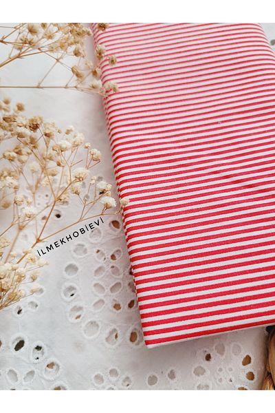 ilmekhobievi Poplin Fabric Striped Red Color 100% Cotton 50X170Cm (1Pcs)