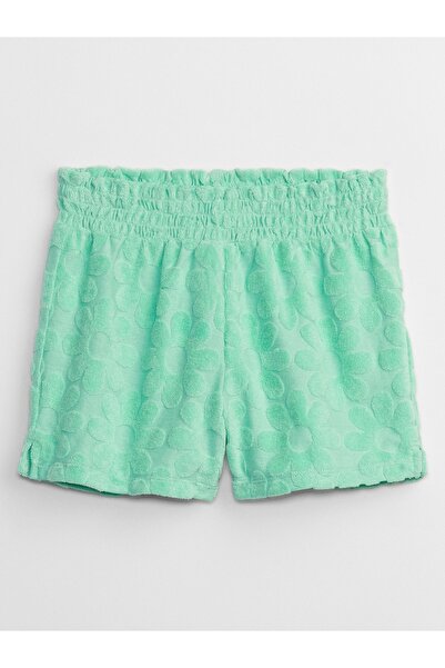GAP Kız Çocuk Yeşil Çiçek Desenli Havlu Kumaş Pull-On Şort
