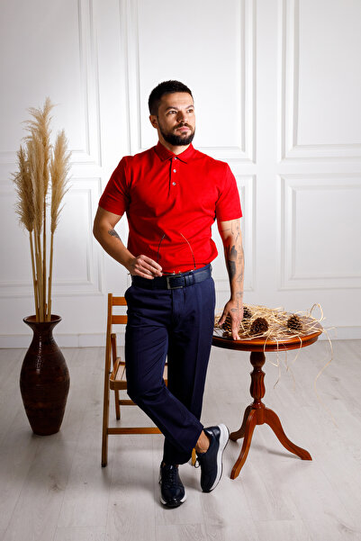 Sarar Red Premium Polo Collar Regular Fit Textured Cotton T-shirt