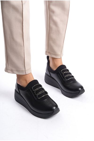 izlife Women's Orthopedic Padded Heel Stone Detail Divery Fabric Shoes