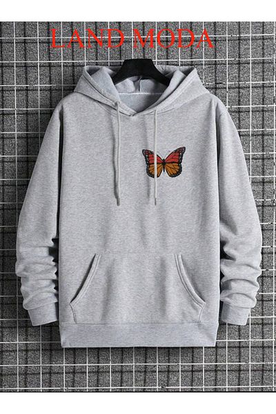 LAND MODA BROOKLYN μπροστινό εμπριμέ γκρι φούτερ με κουκούλα