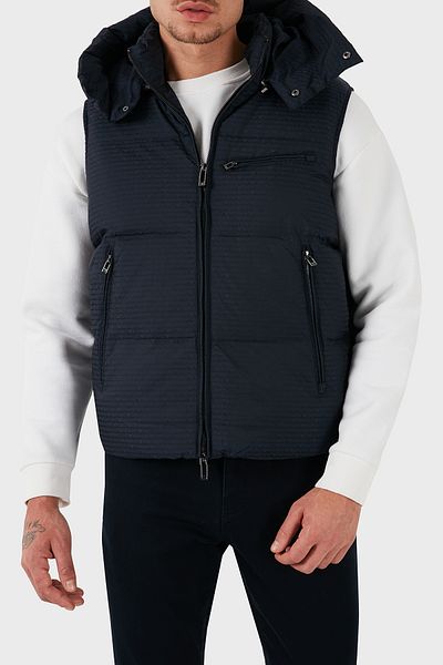 Emporio Armani Jacquard Regular Fit Detachable Hooded Puffer Vest Men