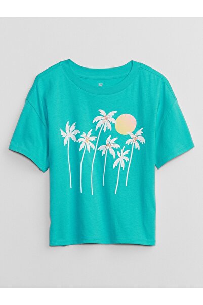 GAP Kız Çocuk Mavi Grafikli T-Shirt