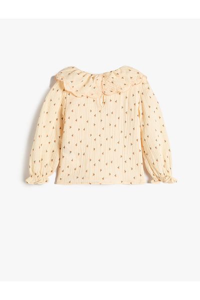 Koton Blouse Long Sleeve Floral Patterned Farbaba Collar Rubber Cuffs Textured Cotton