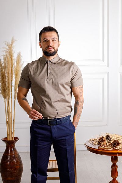 Sarar Μπεζ Χρώμα Premium Polo Neck με υφή κανονικής εφαρμογής T-shirt