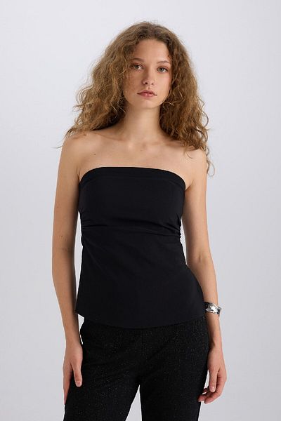 DeFacto Fitted Bengal Basic Plain Strapless Black Blouse E1534Ax24Wn