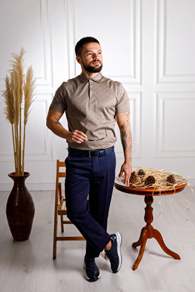 Sarar Μπεζ Χρώμα Premium Polo Neck με υφή κανονικής εφαρμογής T-shirt