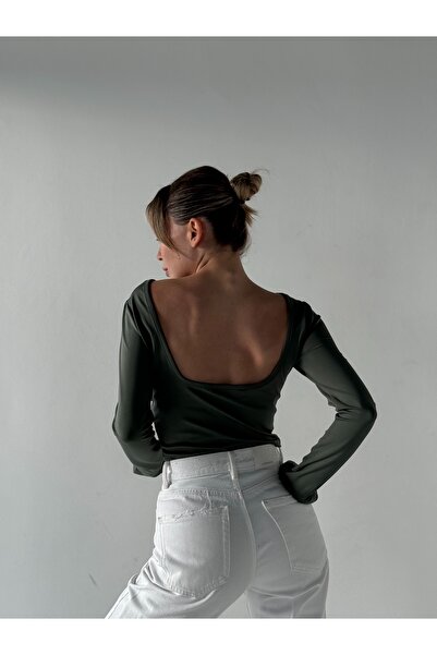 Moda Hour Mh Sırt Dekolteli Gri Body