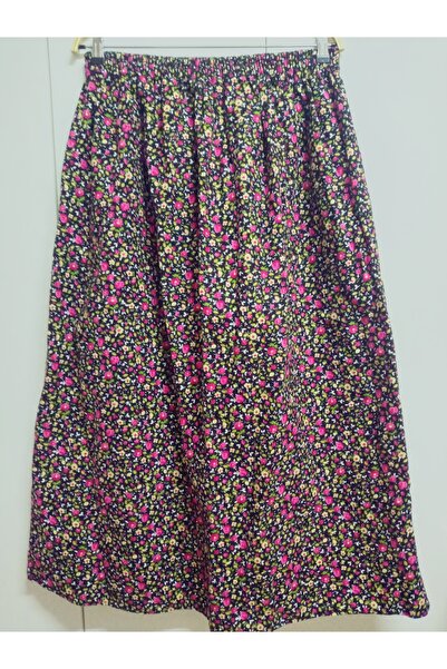 hoaryage Fusta de flanel cu model de flori crocante de 95 cm - talie elastică