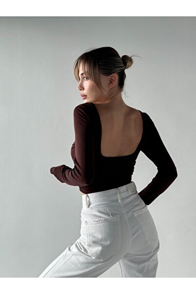 Moda Hour Mh Sırt Dekolteli Kahve Body