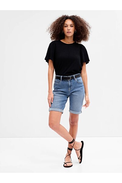 GAP Kadın Mavi Mid Rise Washwell™ Jean Bermuda Şort