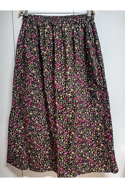 hoaryage Fusta de flanel cu model de flori crocante de 95 cm - talie elastică