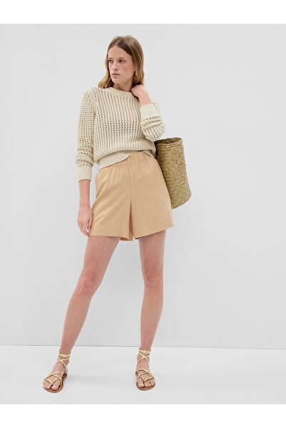 GAP Kadın Bej Keten Karışımlı Pull-On Şort