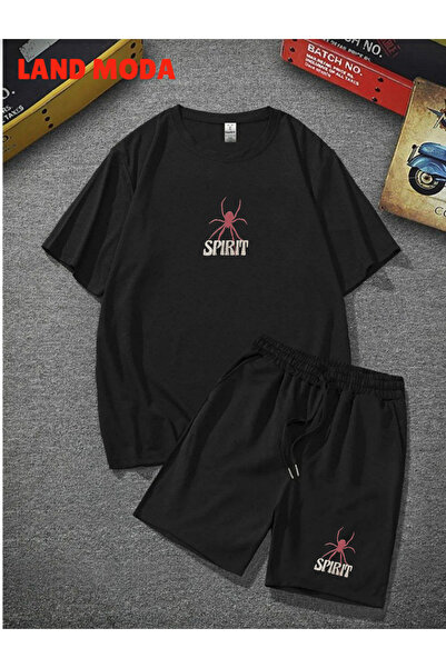 LAND MODA Printed Black T-Shirt and Shorts Set